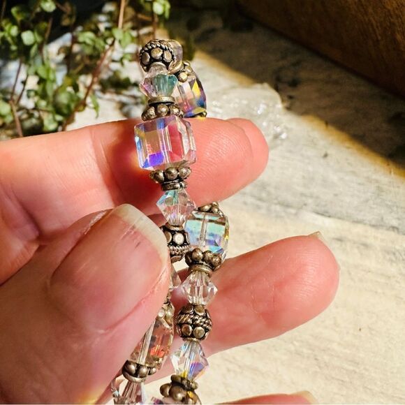 Vintage Sterling Silver Austrian Crystal Toggle Bracelet - Picture 6 of 6